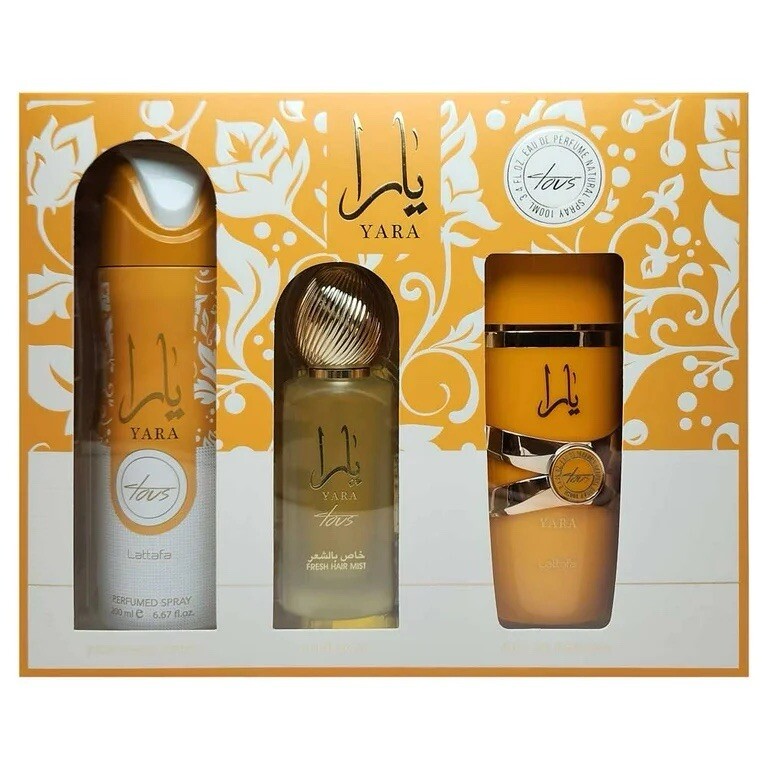 YARA TOUS GIFT SET INCLUDING BODY SPRAY/PERFUME/HAIR MIST