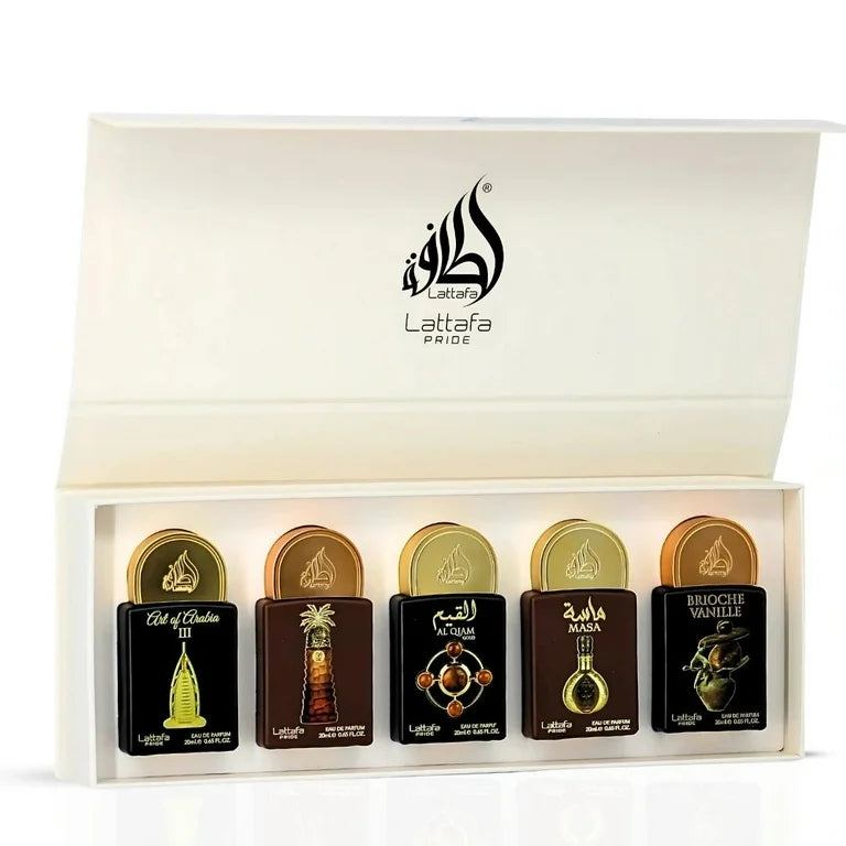 5 x 20ML PERFUME (GIFT SET) LATTAFA PRIDE (BRIOCHE VANILLE/ART OF ARABIA III/AJWAA/AL QIAM GOLD/MASA)