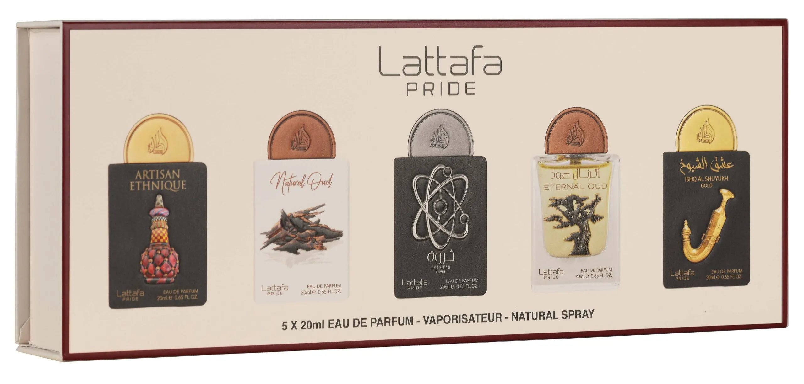 5 x 20ML PERFUME (GIFT SET) LATTAFA PRIDE (ARTISAN ETHINQUE/ETERNAL OUD/ISHQ AL SHUYUKH GOLD/THARWAH SILVER/NATURAL OUD)