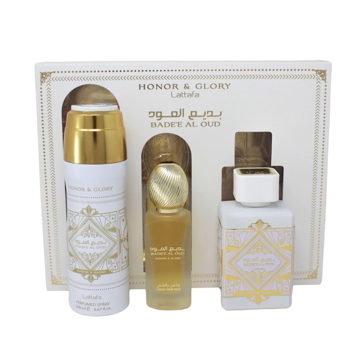 Badee Al oud Honor & glory gift set including body spray /perfume/ hait mist