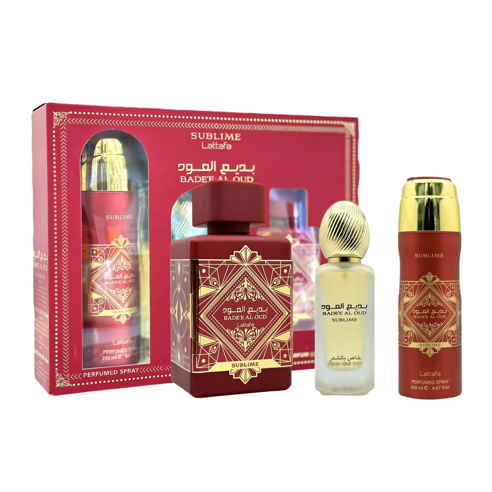 BADEE AL OUD SUBLIME GIFT SET INCLUDING BODY SPRAY/PERFUME/HAIR MIST