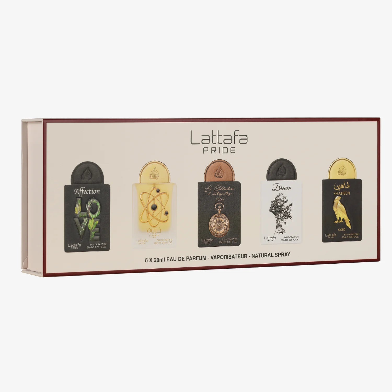 5 x 20ML PERFUME (GIFT SET) LATTAFA PRIDE (AFFECTION/BREEZE/THARWAH GOLD/SHAHEEN GOLD/LA COLLECTION D'ANTIQUITES1505)
