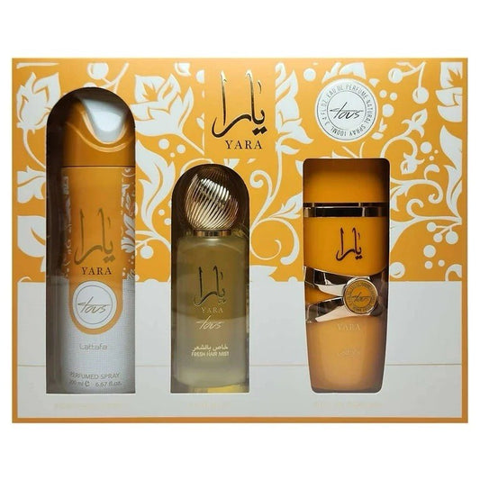 YARA TOUS GIFT SET INCLUDING BODY SPRAY/PERFUME/HAIR MIST