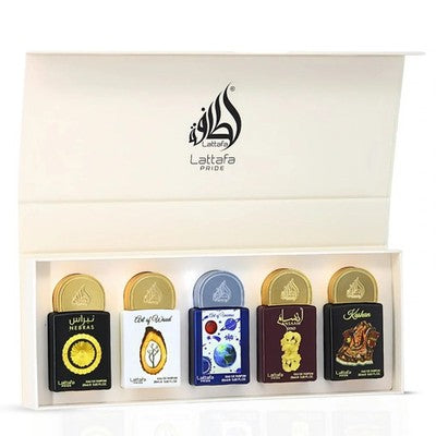 5 x 20ML PERFUME (GIFT SET) LATTAFA PRIDE (NEBRAS/ART OF WOOD/ART OF UNIVERSE/ANSAM GOLD/KASHAN)